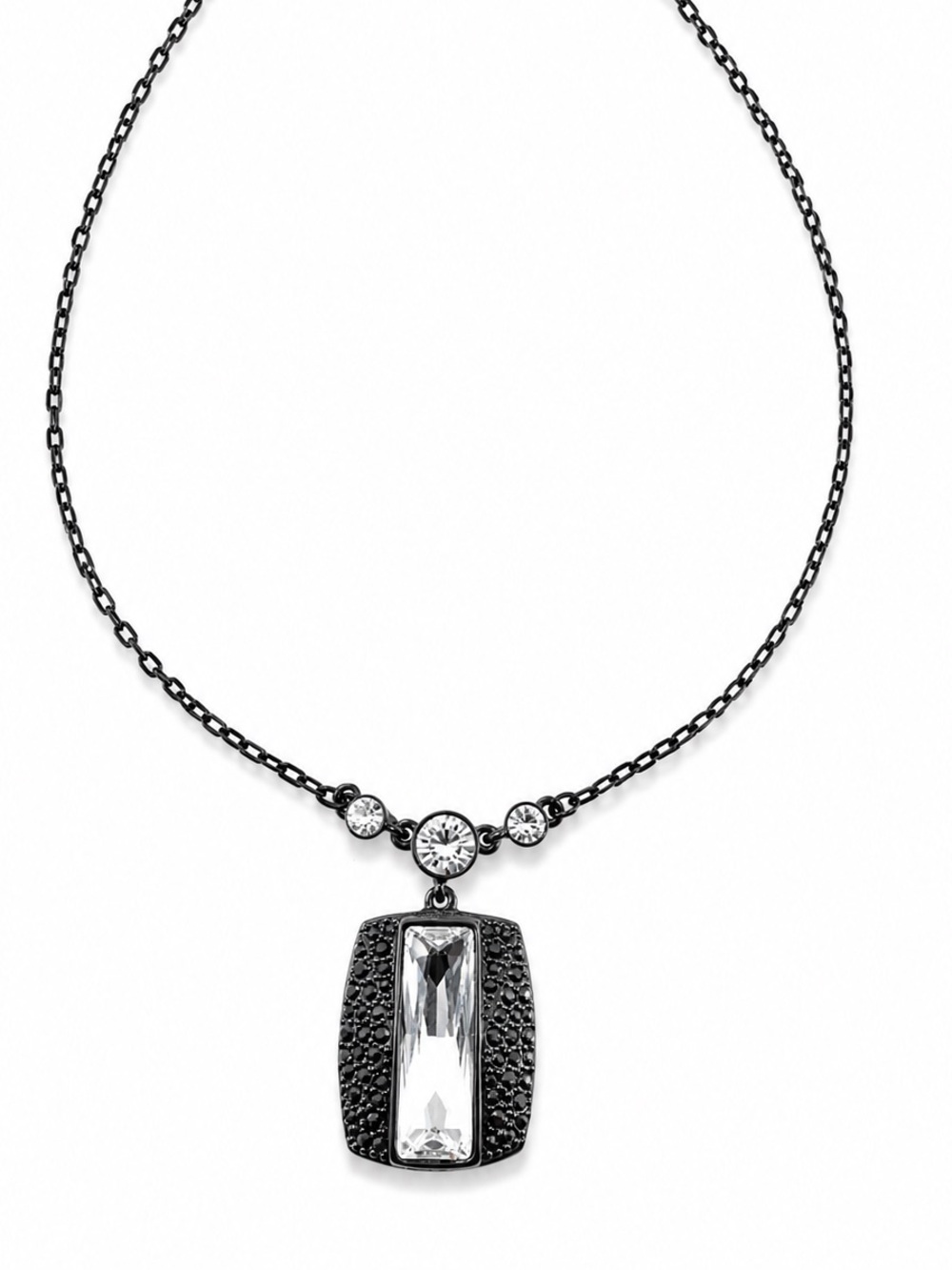 Givenchy Black Tone Crystal Statement Pendant Necklace Adjustable